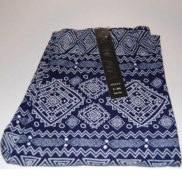 Reg One Size Blue White Inflection Tribal Buttery Soft Leggings - Picture 2 of 2